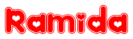 The image displays the word Ramida written in a stylized red font with hearts inside the letters.