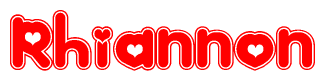 The image displays the word Rhiannon written in a stylized red font with hearts inside the letters.