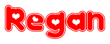 The image is a clipart featuring the word Regan written in a stylized font with a heart shape replacing inserted into the center of each letter. The color scheme of the text and hearts is red with a light outline.