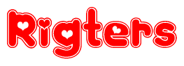 The image displays the word Rigters written in a stylized red font with hearts inside the letters.