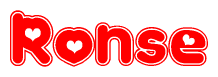 The image displays the word Ronse written in a stylized red font with hearts inside the letters.