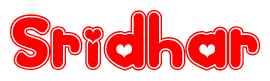 The image is a clipart featuring the word Sridhar written in a stylized font with a heart shape replacing inserted into the center of each letter. The color scheme of the text and hearts is red with a light outline.