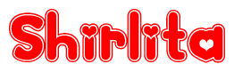 The image is a clipart featuring the word Shirlita written in a stylized font with a heart shape replacing inserted into the center of each letter. The color scheme of the text and hearts is red with a light outline.