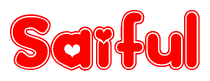 The image displays the word Saiful written in a stylized red font with hearts inside the letters.
