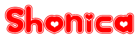 The image displays the word Shonica written in a stylized red font with hearts inside the letters.