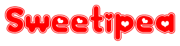 The image displays the word Sweetipea written in a stylized red font with hearts inside the letters.