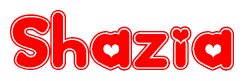 The image displays the word Shazia written in a stylized red font with hearts inside the letters.