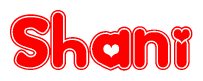 The image is a clipart featuring the word Shani written in a stylized font with a heart shape replacing inserted into the center of each letter. The color scheme of the text and hearts is red with a light outline.