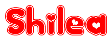 The image is a clipart featuring the word Shilea written in a stylized font with a heart shape replacing inserted into the center of each letter. The color scheme of the text and hearts is red with a light outline.