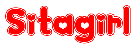 The image is a clipart featuring the word Sitagirl written in a stylized font with a heart shape replacing inserted into the center of each letter. The color scheme of the text and hearts is red with a light outline.