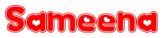 The image is a clipart featuring the word Sameena written in a stylized font with a heart shape replacing inserted into the center of each letter. The color scheme of the text and hearts is red with a light outline.