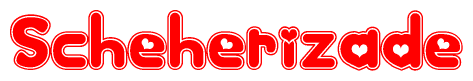 The image displays the word Scheherizade written in a stylized red font with hearts inside the letters.