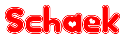 The image displays the word Schaek written in a stylized red font with hearts inside the letters.