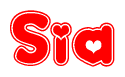 The image displays the word Sia written in a stylized red font with hearts inside the letters.