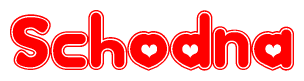 The image displays the word Schodna written in a stylized red font with hearts inside the letters.