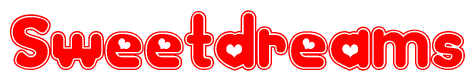 The image is a clipart featuring the word Sweetdreams written in a stylized font with a heart shape replacing inserted into the center of each letter. The color scheme of the text and hearts is red with a light outline.