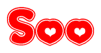 The image is a clipart featuring the word Soo written in a stylized font with a heart shape replacing inserted into the center of each letter. The color scheme of the text and hearts is red with a light outline.