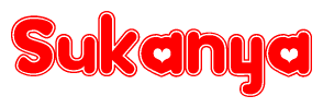 The image displays the word Sukanya written in a stylized red font with hearts inside the letters.