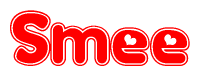 The image is a clipart featuring the word Smee written in a stylized font with a heart shape replacing inserted into the center of each letter. The color scheme of the text and hearts is red with a light outline.