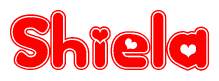 The image displays the word Shiela written in a stylized red font with hearts inside the letters.