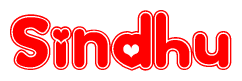 The image displays the word Sindhu written in a stylized red font with hearts inside the letters.