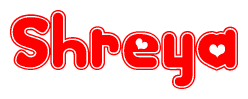 The image is a clipart featuring the word Shreya written in a stylized font with a heart shape replacing inserted into the center of each letter. The color scheme of the text and hearts is red with a light outline.