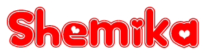 The image displays the word Shemika written in a stylized red font with hearts inside the letters.
