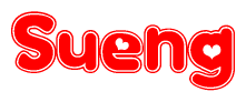 The image is a clipart featuring the word Sueng written in a stylized font with a heart shape replacing inserted into the center of each letter. The color scheme of the text and hearts is red with a light outline.