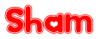 The image displays the word Sham written in a stylized red font with hearts inside the letters.