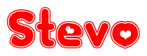 The image displays the word Stevo written in a stylized red font with hearts inside the letters.