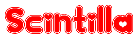 The image is a clipart featuring the word Scintilla written in a stylized font with a heart shape replacing inserted into the center of each letter. The color scheme of the text and hearts is red with a light outline.