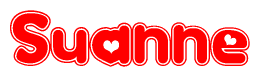 The image is a clipart featuring the word Suanne written in a stylized font with a heart shape replacing inserted into the center of each letter. The color scheme of the text and hearts is red with a light outline.