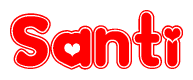 The image is a clipart featuring the word Santi written in a stylized font with a heart shape replacing inserted into the center of each letter. The color scheme of the text and hearts is red with a light outline.