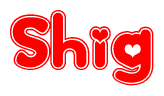 The image displays the word Shig written in a stylized red font with hearts inside the letters.