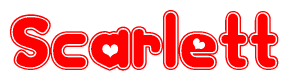 The image is a clipart featuring the word Scarlett written in a stylized font with a heart shape replacing inserted into the center of each letter. The color scheme of the text and hearts is red with a light outline.