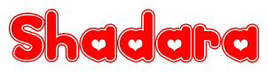 The image is a clipart featuring the word Shadara written in a stylized font with a heart shape replacing inserted into the center of each letter. The color scheme of the text and hearts is red with a light outline.