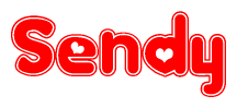 The image is a clipart featuring the word Sendy written in a stylized font with a heart shape replacing inserted into the center of each letter. The color scheme of the text and hearts is red with a light outline.