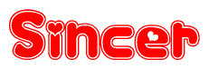 The image is a clipart featuring the word Sincer written in a stylized font with a heart shape replacing inserted into the center of each letter. The color scheme of the text and hearts is red with a light outline.
