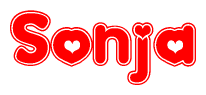 The image is a clipart featuring the word Sonja written in a stylized font with a heart shape replacing inserted into the center of each letter. The color scheme of the text and hearts is red with a light outline.