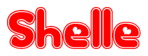 The image is a clipart featuring the word Shelle written in a stylized font with a heart shape replacing inserted into the center of each letter. The color scheme of the text and hearts is red with a light outline.