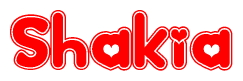The image is a clipart featuring the word Shakia written in a stylized font with a heart shape replacing inserted into the center of each letter. The color scheme of the text and hearts is red with a light outline.