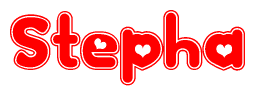 The image is a clipart featuring the word Stepha written in a stylized font with a heart shape replacing inserted into the center of each letter. The color scheme of the text and hearts is red with a light outline.