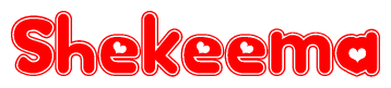 The image displays the word Shekeema written in a stylized red font with hearts inside the letters.