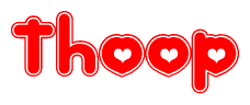 The image is a clipart featuring the word Thoop written in a stylized font with a heart shape replacing inserted into the center of each letter. The color scheme of the text and hearts is red with a light outline.