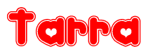 The image displays the word Tarra written in a stylized red font with hearts inside the letters.