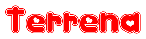 The image displays the word Terrena written in a stylized red font with hearts inside the letters.