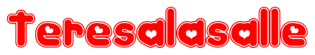 The image is a clipart featuring the word Teresalasalle written in a stylized font with a heart shape replacing inserted into the center of each letter. The color scheme of the text and hearts is red with a light outline.
