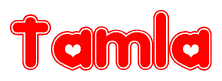 The image displays the word Tamla written in a stylized red font with hearts inside the letters.