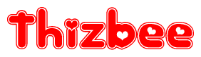 The image is a clipart featuring the word Thizbee written in a stylized font with a heart shape replacing inserted into the center of each letter. The color scheme of the text and hearts is red with a light outline.