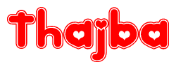 The image displays the word Thajba written in a stylized red font with hearts inside the letters.